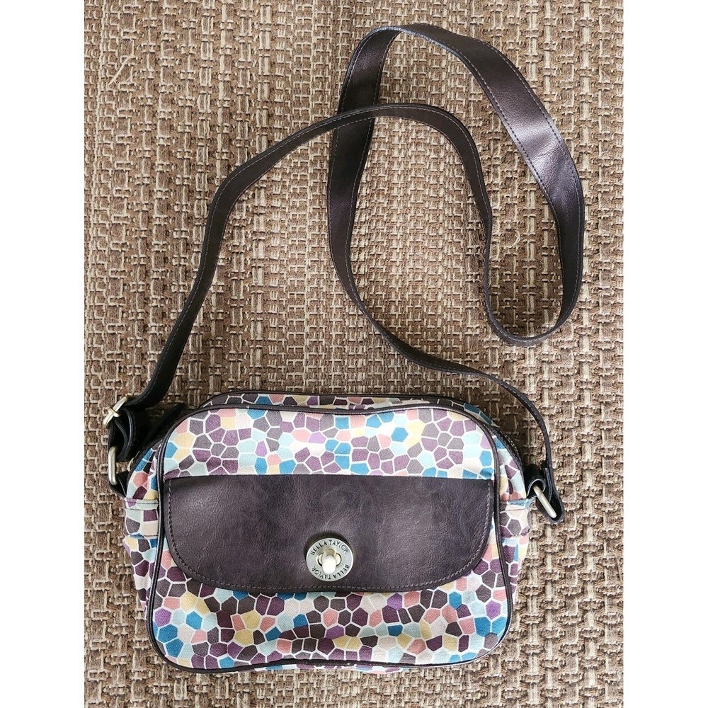 Bella Taylor Colorful Canvas Mosaic Purse Crossbody Bag Small Zip Close Pockets